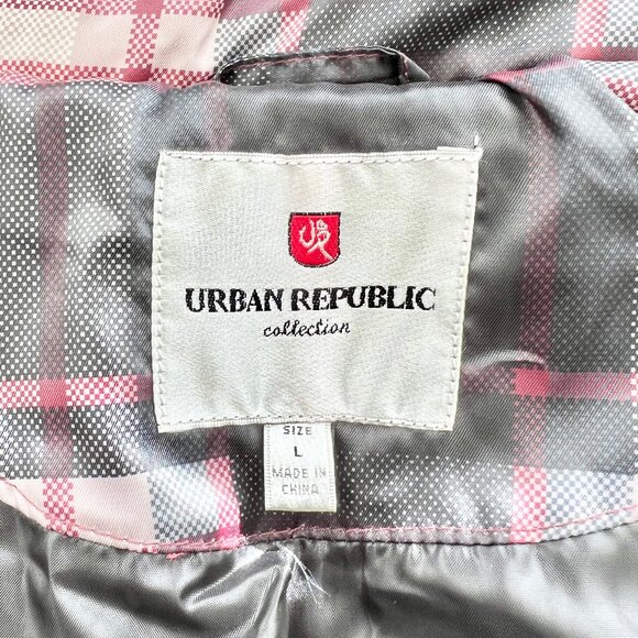 Urban Republic Women's Black & Red Plaid Faux Fur-Lined Hooded Puffer Jacket- Lg - Picture 9 of 12